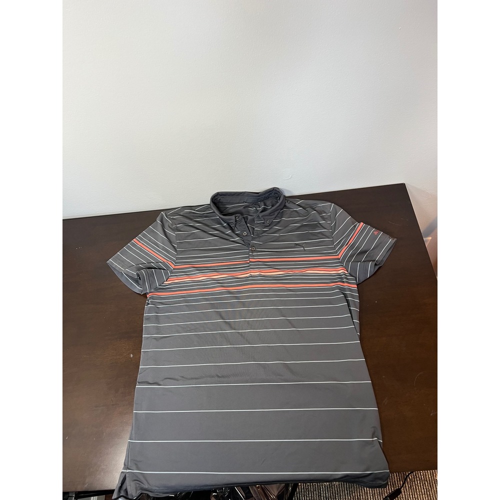 Puma Golf Mens Trump National Golf Club Los Angeles Striped Polo Shirt Grey L